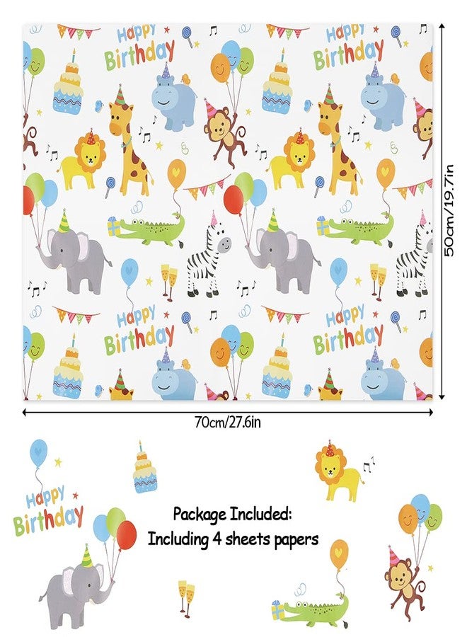 Geluode Birthday Wrapping Paper For Kids Girls Boys, Animals Party Design Gift Wrap Paper for Birthday Baby Shower, 4 Sheets Folded Flat 20x28 Inches Per Sheet, Monkey Lion Elephant Giraffe Alligator Zebra - Image 3